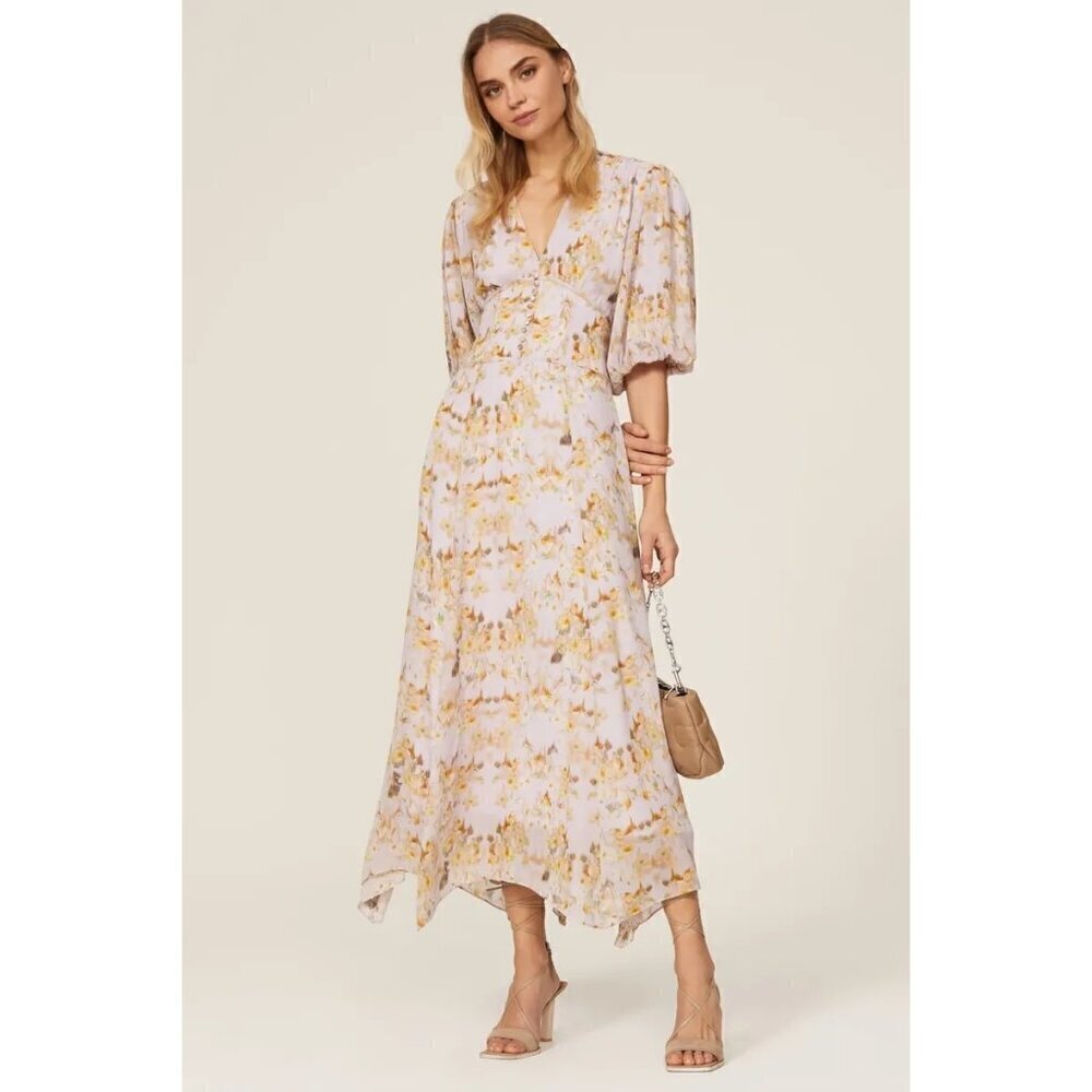 AllSaints Aspen Momo Floral Midi Dress Purple Womens SIze 10 - Picture 2 of 13